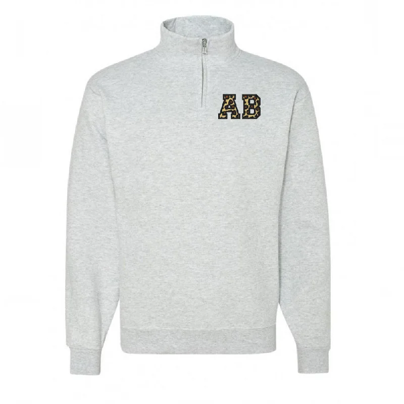 Monogrammed Leopard Quarter Zip Sweatshirt