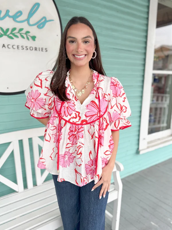 The Libby Floral Top-Pink