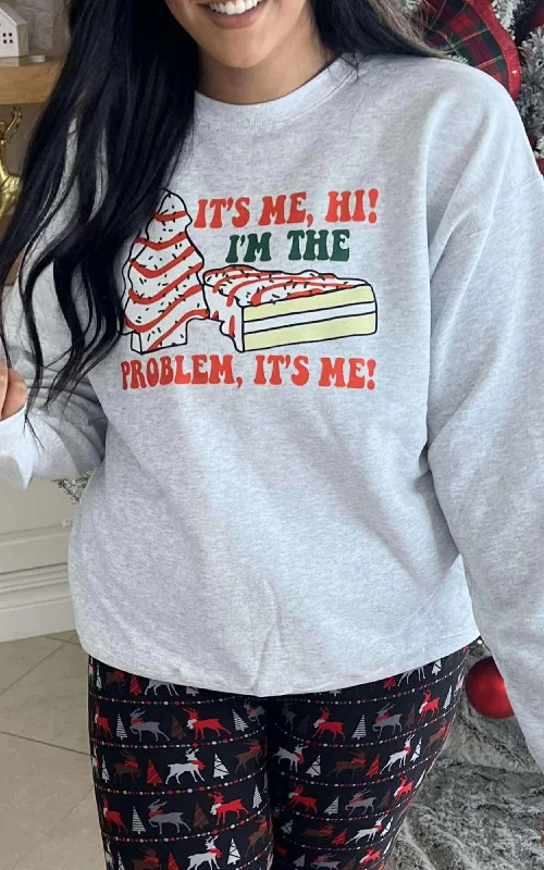 It's Me, Hi! I'm the Problem Holiday Heather Grey Graphic Crewneck Sweatshirt - Final Sale**