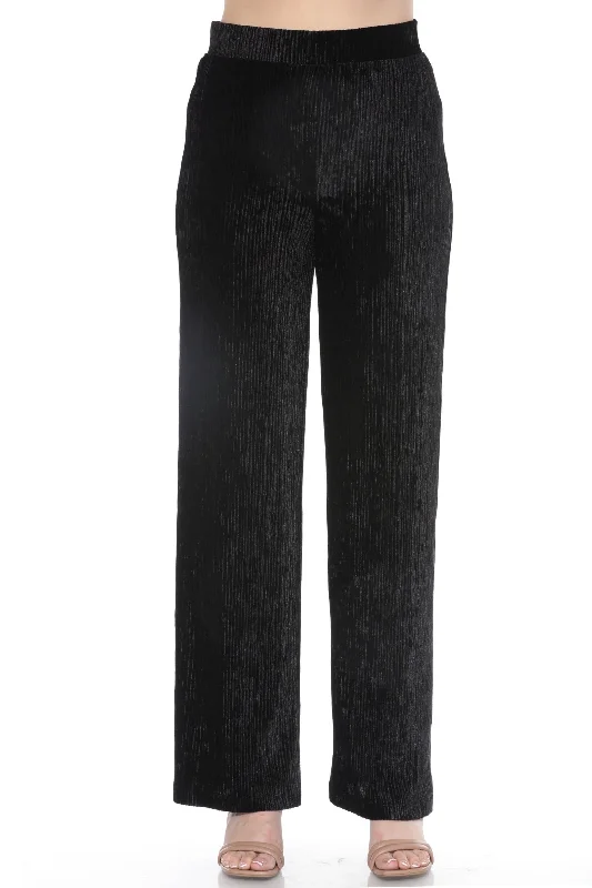 Joseph Ribkoff Black Pleated Velvet Wide Leg Trousers 244157