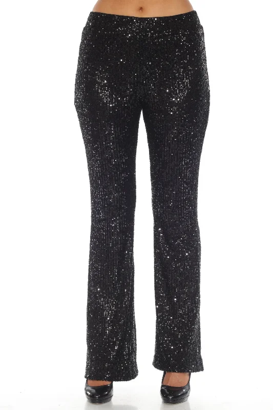 Joseph Ribkoff Black Sequined High-Waist Flared Trouser Pants 244934