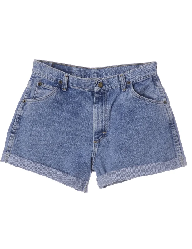 Label Roll Hem Medium Wash Denim Shorts