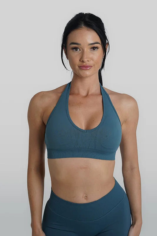 RECOIL HALTER CROP - BLUE TEAL