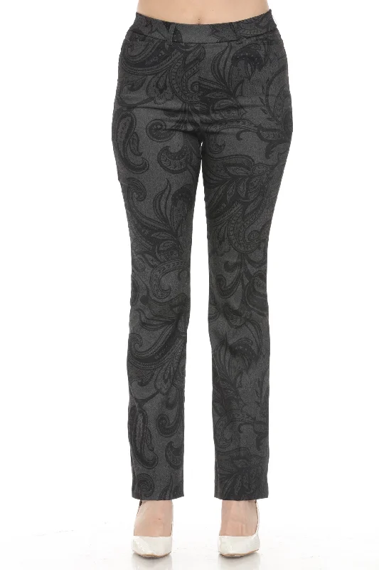 Joseph Ribkoff Grey/Black Paisley Brocade Bootcut Pants 243303