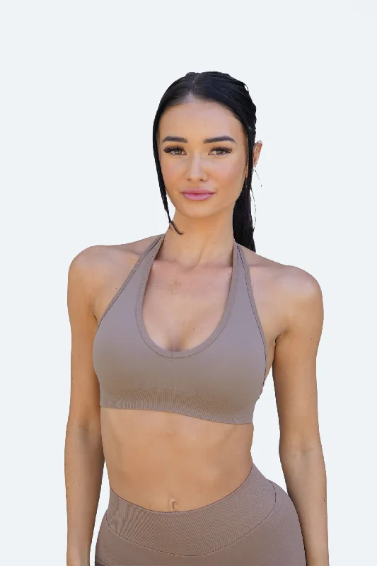 RECOIL HALTER CROP - COFFEE