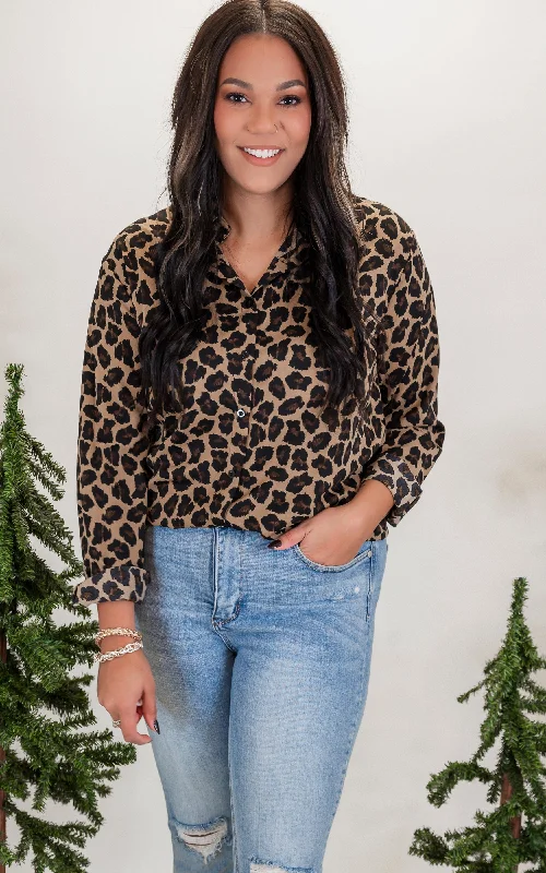 Nina Leopard Button Up Top - Final Sale**