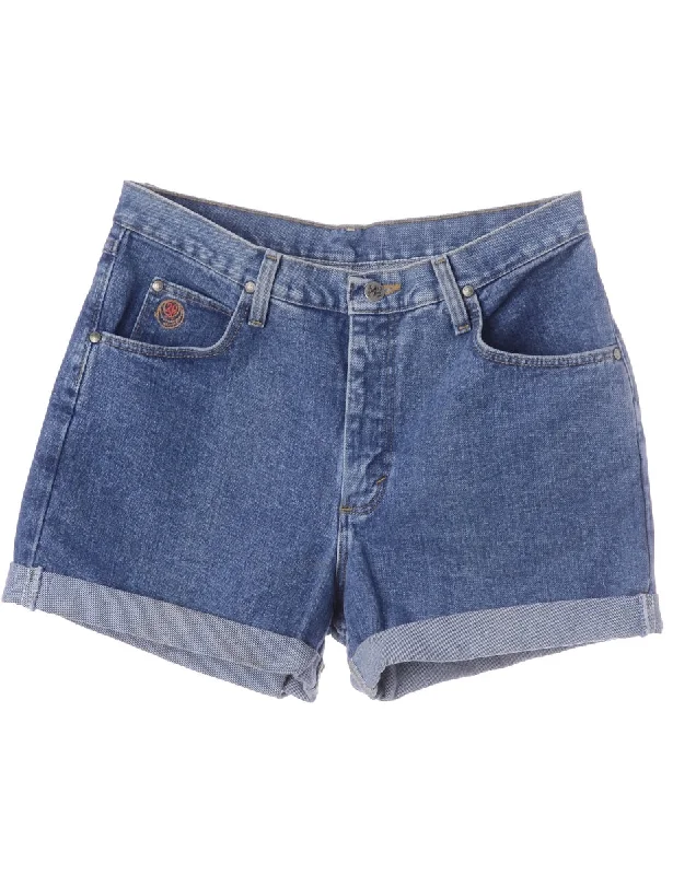 Label Roll Hem Indigo Denim Shorts