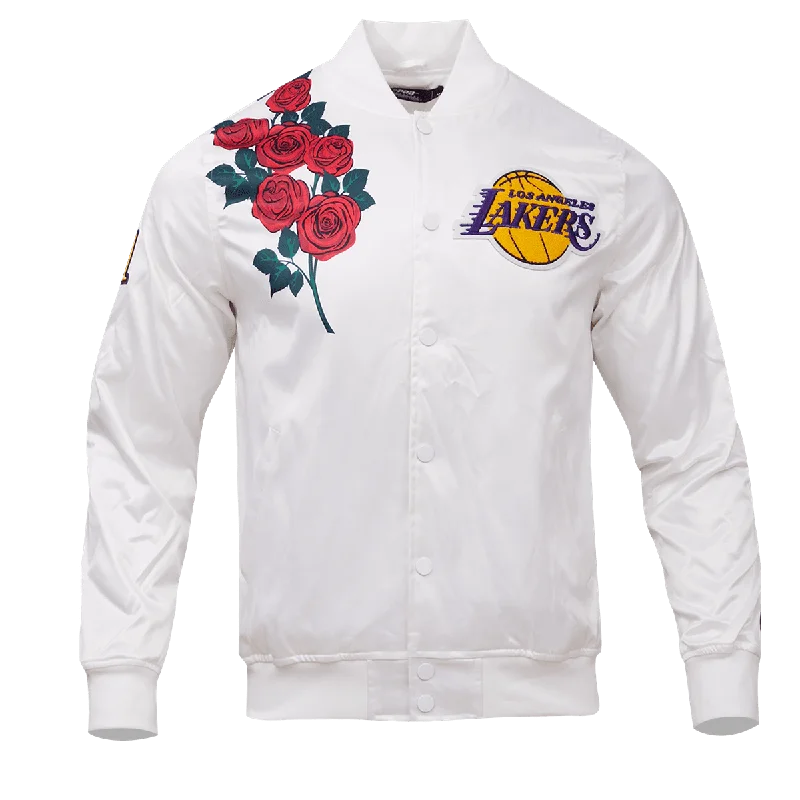 NBA LOS ANGELES LAKERS ROSE MEN'S SATIN JACKET (WHITE)