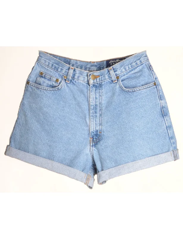 Label Rolled Hem Stone Wash Denim Shorts