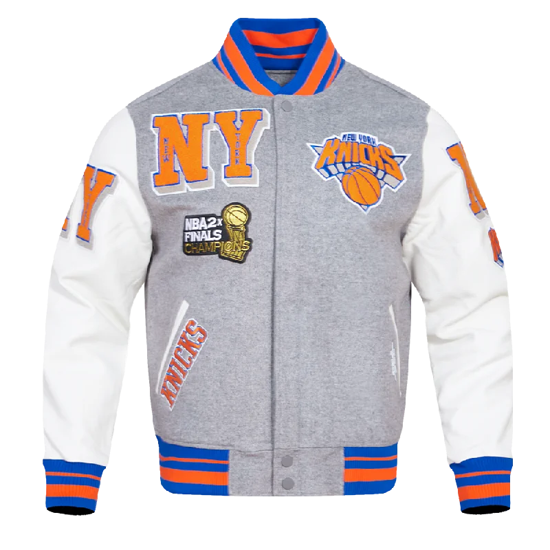 NBA NEW YORK KNICKS MASHUP LOGO MEN'S VARSITY JACKET (HEATHER GREY)