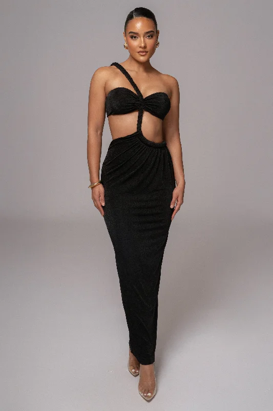 Black Ema One Shoulder Maxi Dress