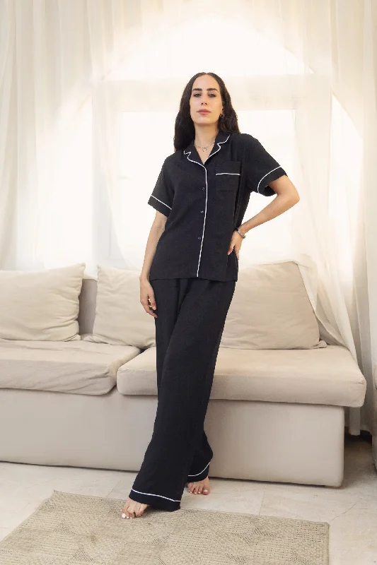 Black Dreamy Nights Plain Pajama Set