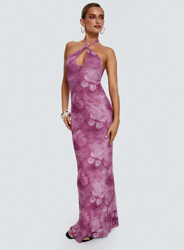 Nathaleia Halter Maxi Dress Purple