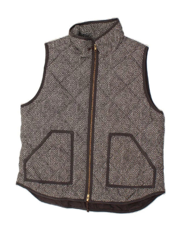 J. CREW Womens Quilted Gilet UK 16 Large Grey Herringbone Polyester