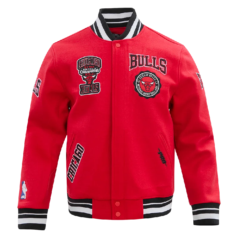 NBA CHICAGO BULLS CREST EMBLEM MEN'S RIB WOOL VARSITY JACKET (RED/BLACK)