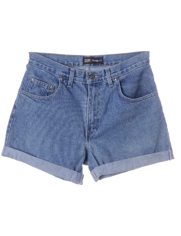 Label Roll Hem Indigo Denim Shorts