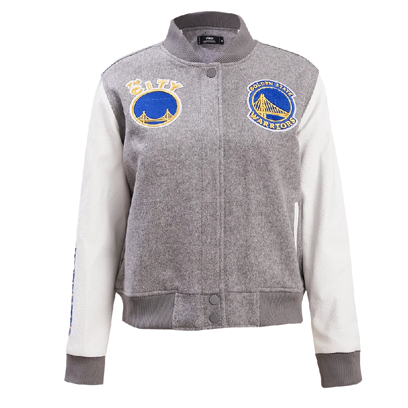 NBA GOLDEN STATE WARRIORS CLASSIC WOOL WOMEN'S VARSITY JACKET (HEATHER GREY/WHITE)