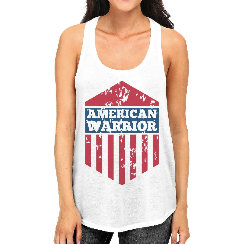 American Warrior Womens White Crewneck Graphic Tanks Gift For Her