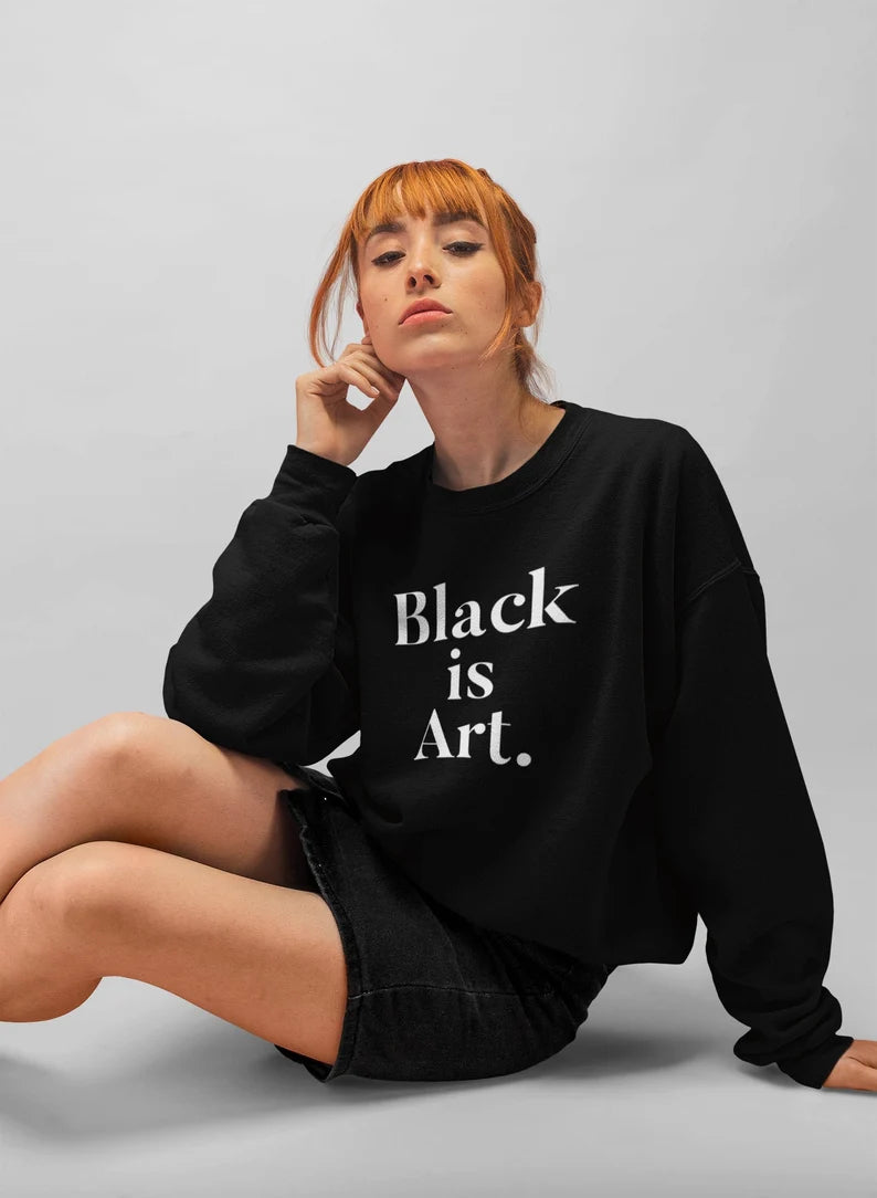 Art is Black Crewneck Mixed Cotton