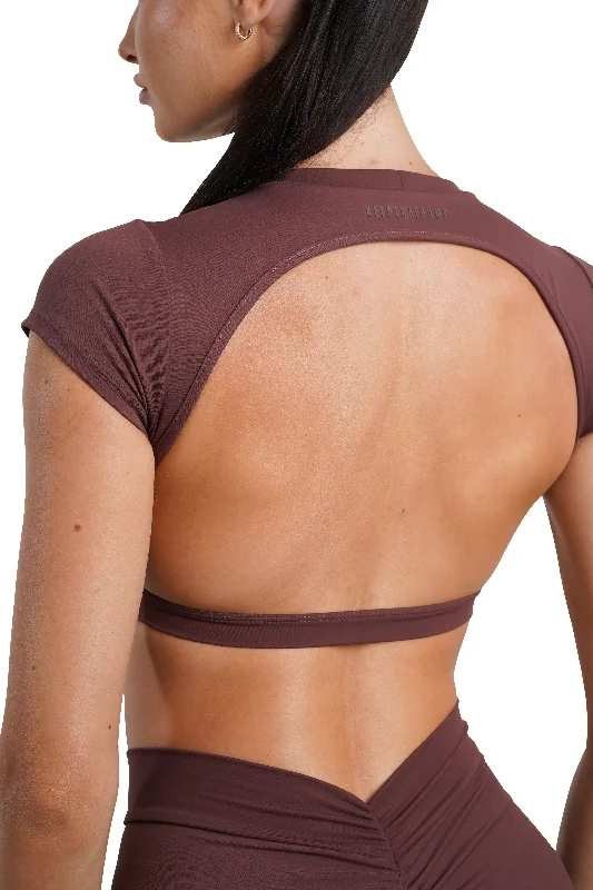 OPEN BACK CROP TEE - BROWN