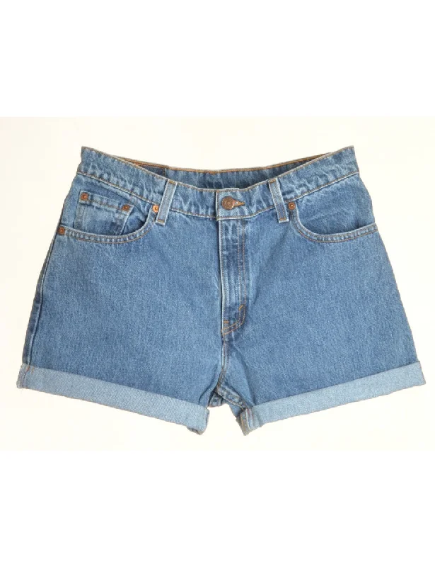 Label Rolled Hem Stone Wash Denim Shorts