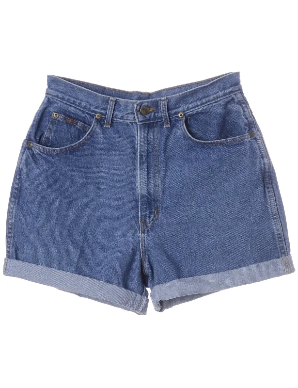 Label Roll Hem Indigo Denim Shorts