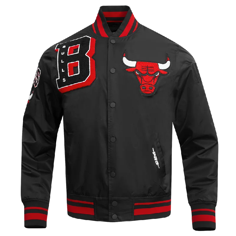 NBA CHICAGO BULLS MASHUP MEN'S RIB SATIN JACKET (BLACK/RED/BLACK)