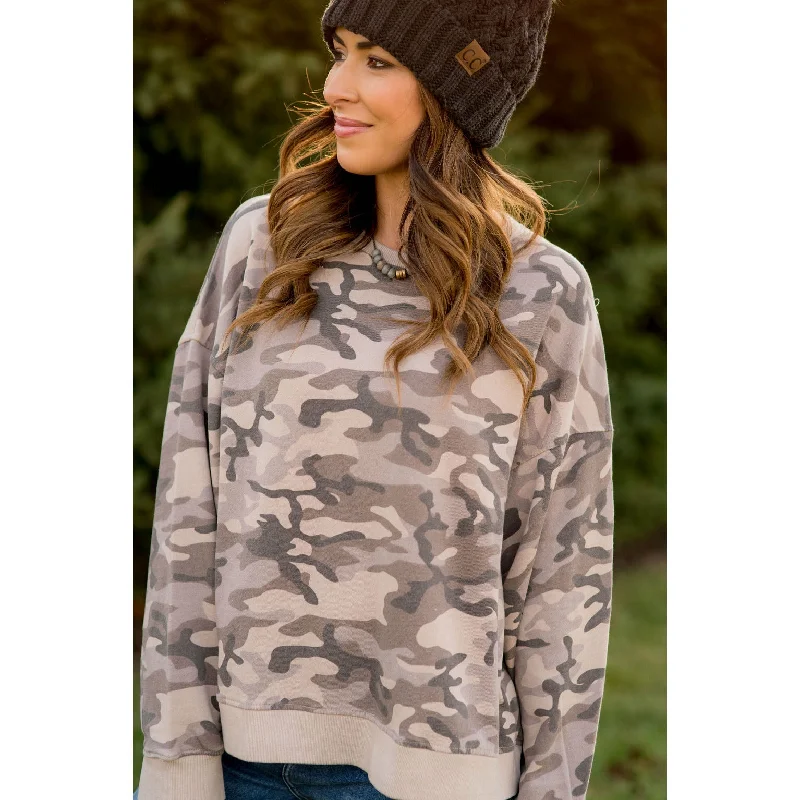 Solid Trim Camo Sweatshirt